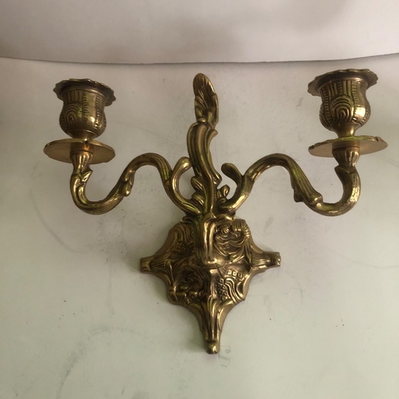 Vintage rocco style brass wall candlestick holders, possibly French -used - Picture 2 of 10